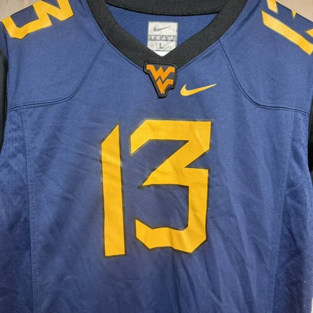 Nike West Virginia #13 Size Youth Large Football Jersey Navy